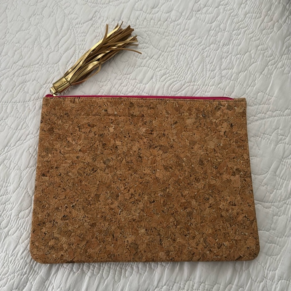 Mud Pie cork sparkle clutch with tassel